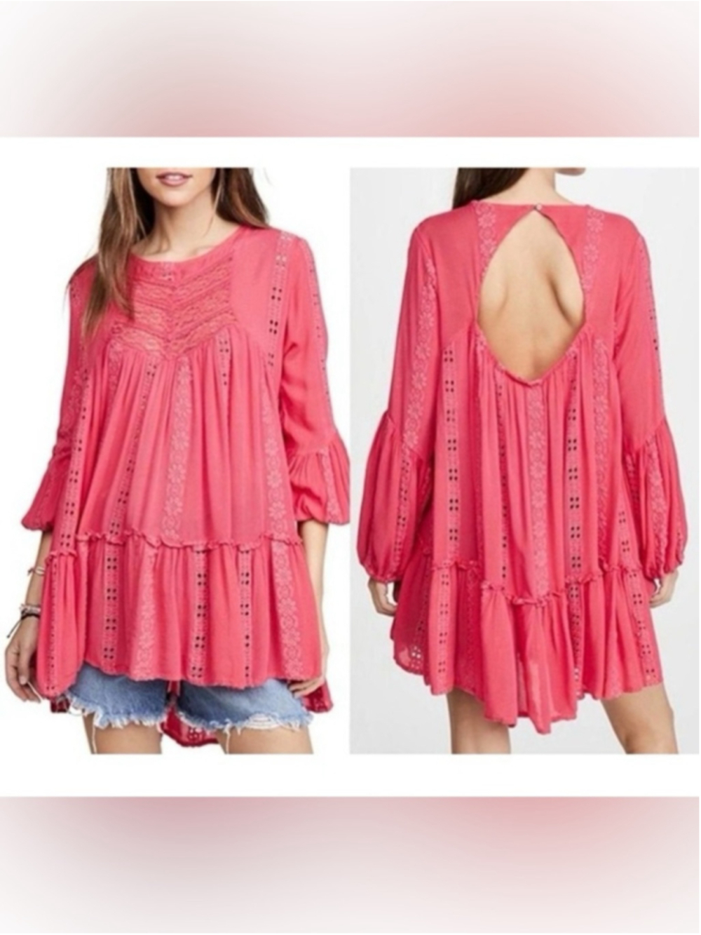 Free People Coral Lace-Paneled Peasant Tunic
#42